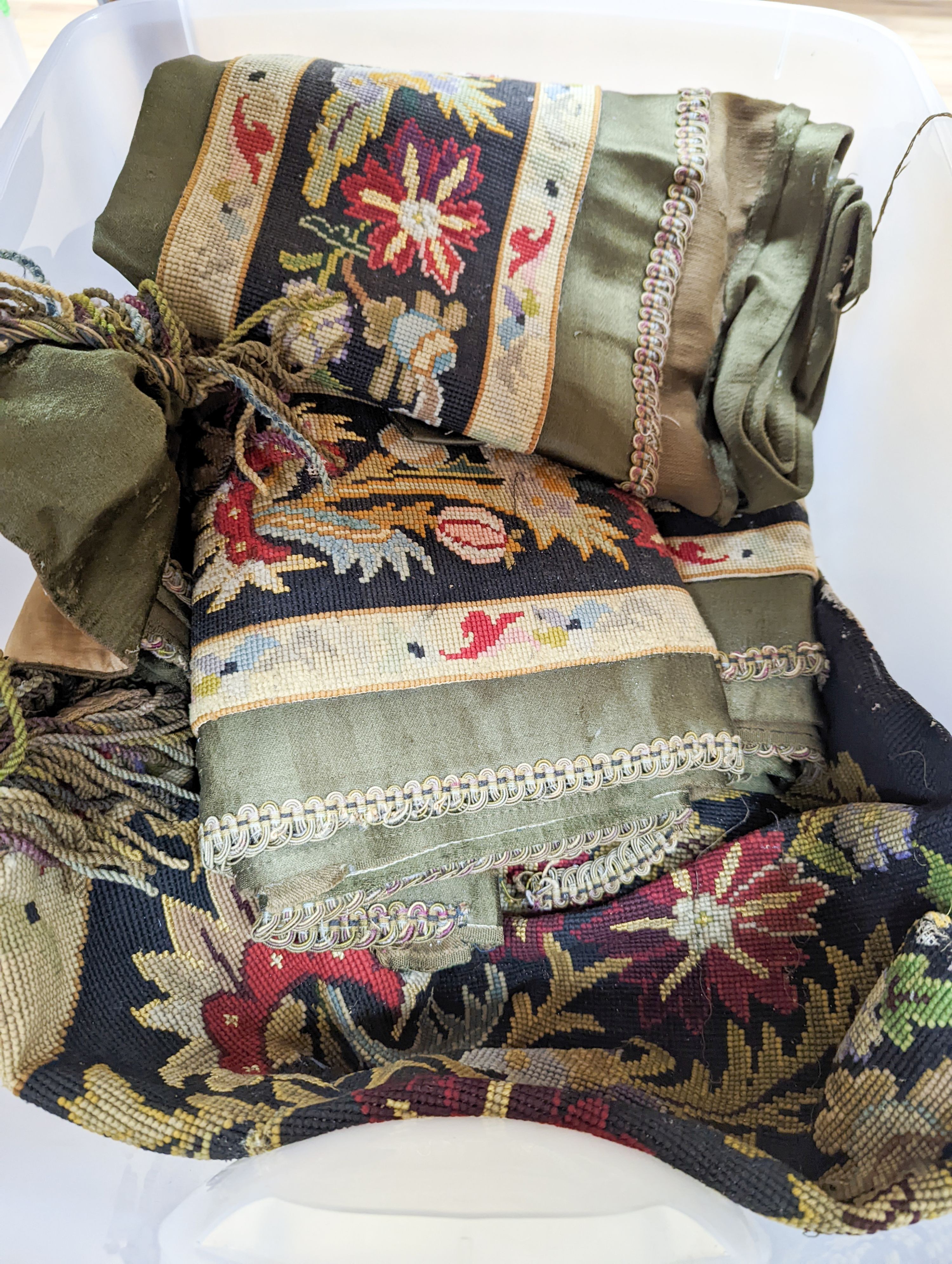 A set of French 19th century wool worked panels and matching pelmets